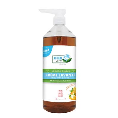 Savon crème lavante mains Action Verte - corps et cheveux à la glycérine et fleur de sureau bio - Fl