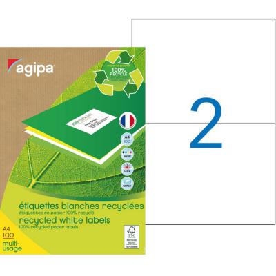 Etiquettes adresses recyclées blanches Apli - 210 x 148,5 mm - 100 feuilles A4 - 200 étiquettes par 