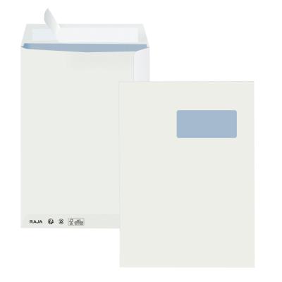 Pochette administrative recyclée blanche Raja - 229 x 324 mm - avec fenêtre - 50 x 110 mm - fermetur