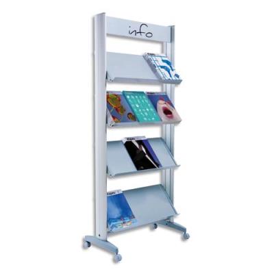 Présentoir mobile Paperflow - 4 tablettes XL orientables - en alu et métal - L72 x H167,8 x P38,5 cm