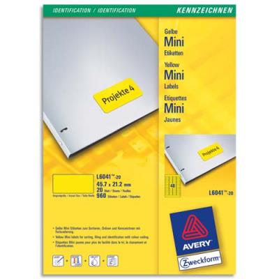 Etiquettes Avery L6041 - laser - 45.7 x 21.2 mm - jaune - boîte de 960