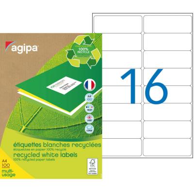 Etiquettes adresses recyclées blanches Apli - 99,1 x 33,9 mm - 100 feuilles A4 - 1600 étiquettes par