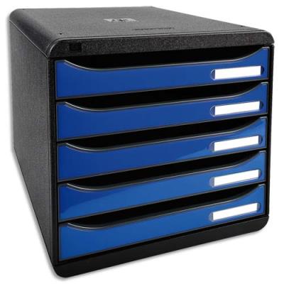 Module de classement Exacompta Iderama - 5 tiroirs - L27,8 x H26,7 x P34,7 cm - noir/bleu glossy