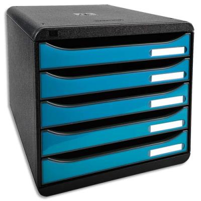 Module de classement Exacompta Iderama - 5 tiroirs - L27,8 x H26,7 x P34,7 cm - noir/turquoise gloss