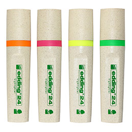 Surligneur Edding Ecoline 24 - trait : 2 à 5 mm - pointe biseautée - pochette de 4 - jaune/orange/ve