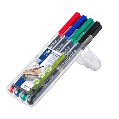 Marqueur permanent Staedtler Lumocolor pointe ogive fine - étui de 4 assortis