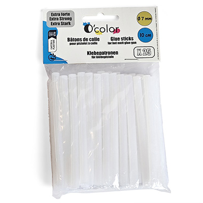 Bâtons de colle forte transparente O'Color - pour pistolet - diamètre 7 mm - longueur 10 cm - sachet