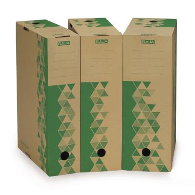 Boîte archives RAJA carton recyclé Dos 10 cm - Kraft /Vert - Lot de 25