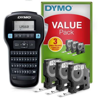 Pack Dymo Étiqueteuse portable Label Manager 160 + 3 rubans D1 12 mm x 7 m noir sur blanc