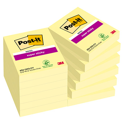 Notes Post-it Supersticky - 76 x 47,6 mm - lot de 12 blocs de 90 feuilles - jaune