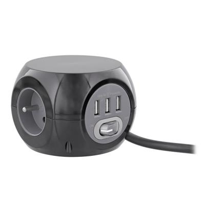 Multiprise design 2 en 1 avec interrupteur TNB - 3 prises terre - 3 ports USB - Noir