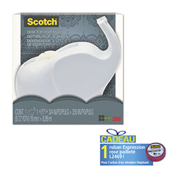 Lot de 1 dévidoir éléphant Scotch + 1 ruban Expression Rose pailleté offert
