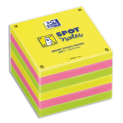 Lot 6 blocs notes repositionnables Oxford - 7,5x7,5cm - coloris assortis jaune, vert, rose