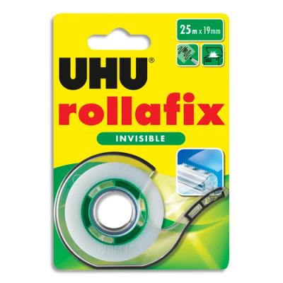 Ruban adhésif sur dévidoir UHU Rollafix invisible 25m x 19mm + recharge