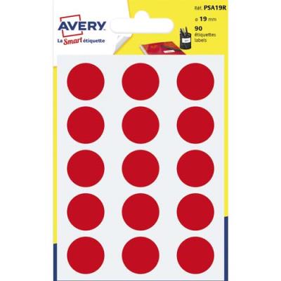 Pastilles adhésives Avery - diamètre 19 mm - pour écriture manuelle - rouge - sachet de 90