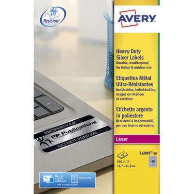 Etiquettes Avery L6009 - métalliques - impression laser - 45.7 x 21.2mm - boîte de 960