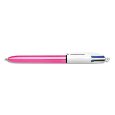 Stylo bille 4 couleurs rétractables BIC Shine - Pointe Moyenne (1,0 mm) - Corps Métallisé Rose