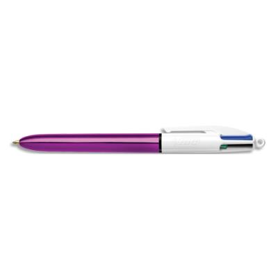 Stylo bille 4 couleurs rétractables Shine BIC - Pointe Moyenne (1,0 mm) - Corps Métallisé Violet