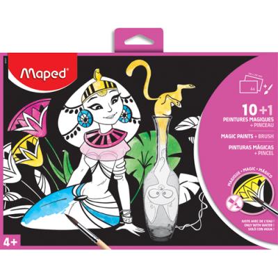 10 feuilles peinture magique + 1 pinceau couleurs assorties pochette carton Maped