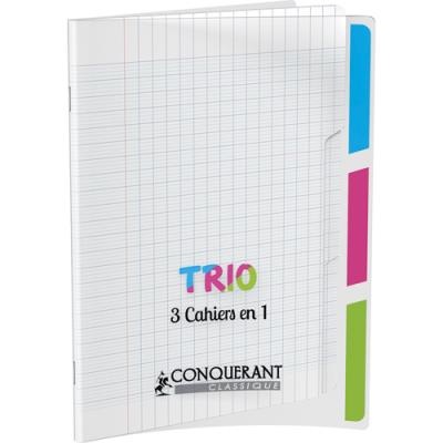 Cahier Conquerant 3EN1 - agrafé - 17x22 cm - 96 pages - 90g - séyès - couverture polypro incolore + 