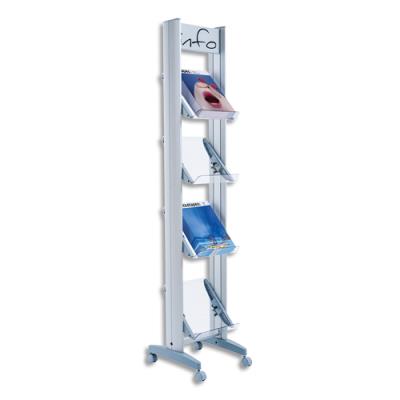 Présentoir mobile métalisé Paperflow - 4 tablettes en plexi 24 x 32 cm - 33 x 167.8 x 38.5 cm