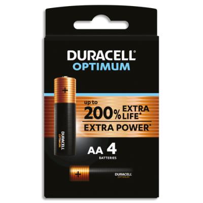 Piles alcalines Duracell AA Optimum - 1,5 V LR06 MX1500 - lot de 4 piles
