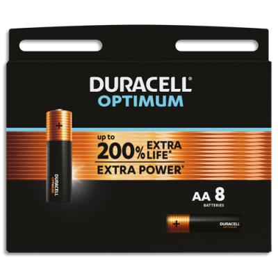 Piles alcalines Duracell AA Optimum - 1,5 V LR06 MX1500 - lot de 8 piles