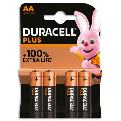 Piles alcalines Duracell AA Plus 100% - 1,5V LR6 MN1500 - lot de 4 piles