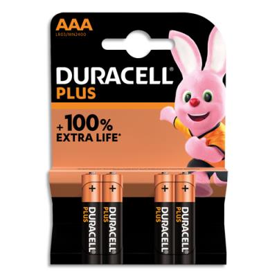 Piles alcalines Duracell AAA Plus 100% - 1.5V LR03 MN2400 - lot de 4 piles