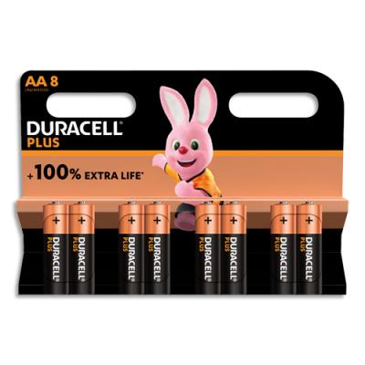 Piles alcalines Duracell AA Plus 100% - 1,5V LR6 MN1500 - lot de 8 piles