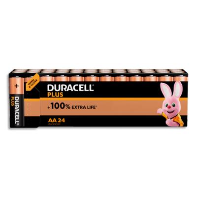 Piles alcalines Duracell AA Plus 100% - 1,5V LR6 MN1500 - lot de 24 piles
