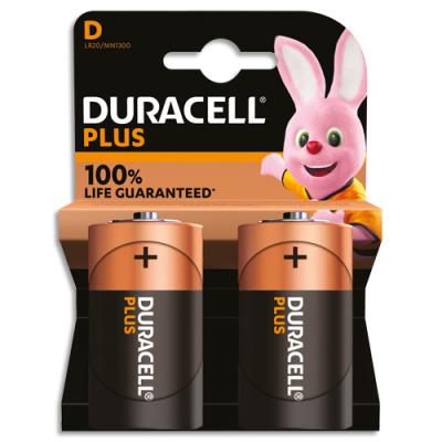 Piles alcalines Duracell D Plus 100% - 1.5V LR20 MN1300 - lot de 2 piles