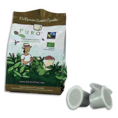 Paquet de 10 capsules PURO Café bio SAVANNA 60% Arabica 40% Robusta, compatible NESPRESSO