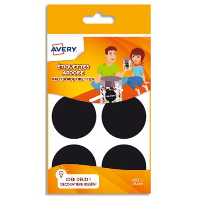 Sachet de 30 étiquettes Avery ardoises noires diamètre 4,8cm - Pour craie ou marqueur craie