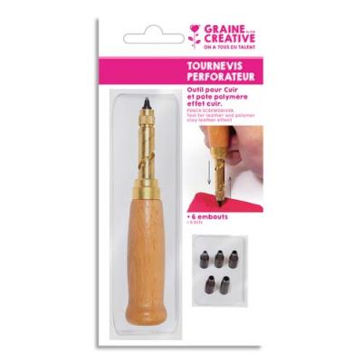 Tournevis perforateur avec 6 embouts Graine Créative pour FIMO CUIR