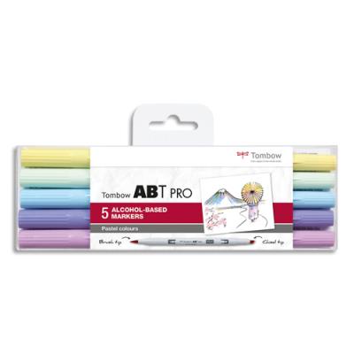 Set de 5 marqueur Tombow à base d'alcool ABT PRO, pointe en nylon et pointe biseautée, Couleur Paste