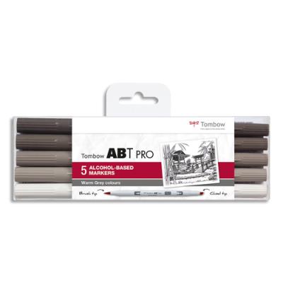 Set 5 marqueur à base d'alcool Tombow ABT PRO, pointe en nylon et pointe biseautée - Couleur gris ch