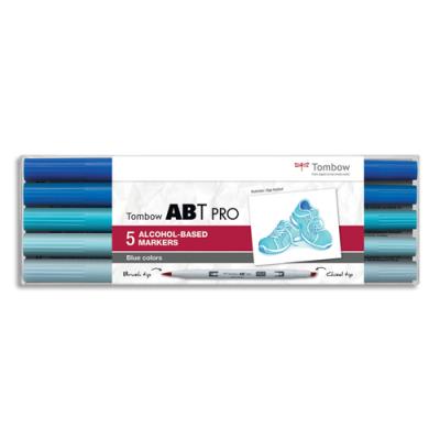 Set 5 marqueur à base d'alcool Tombow ABT PRO, pointe en nylon et pointe biseautée - Couleur bleu