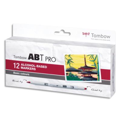 Set de 12 marqueur à base d'alcool Tombow ABT PRO - pointe en nylon et pointe biseautée - Couleur Pr