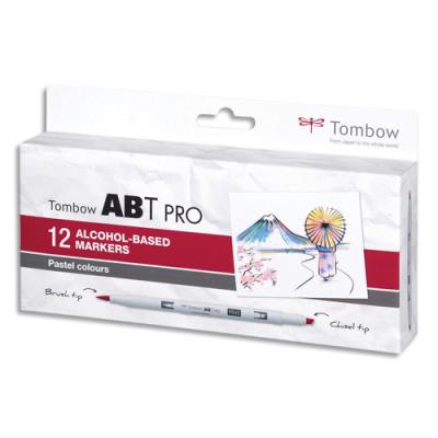 Set de 12 marqueur à base d'alcool Tombow ABT PRO, pointe en nylon et pointe biseautée - Couleur Pas