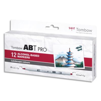 Set de 12 marqueur à base d'alcool Tombow ABT PRO, pointe en nylon et pointe biseautée - Couleur pay