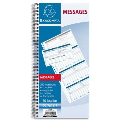 Carnet spiralé Exacompta 29,7X14,8cm 200 messages téléphones (4 par page) - 50feuilles autocopiantes