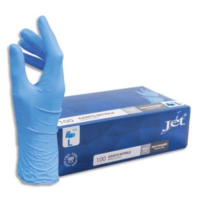 Gants Nitrile non poudrés - Taille 9/L - Coloris bleu - boîte de 100