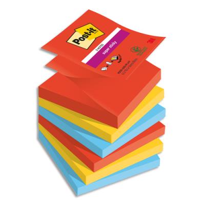 Z-Notes Post-It Super Sticky Playful 76x76 mm - 6 blocs de 90F - Ass : rouge/orange/jaune/vert/bleu/