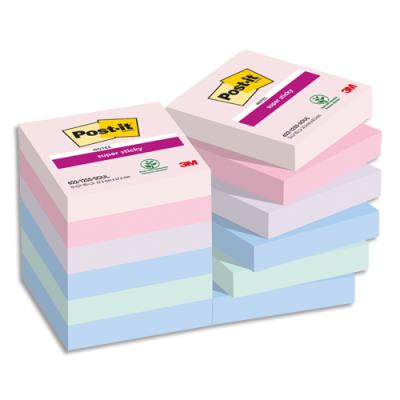 Notes Post-It Super Sticky Soulful 47.6 x 47.6 mm - Lot de 12 blocs de 90 F - Ass : rose, bleu et ve