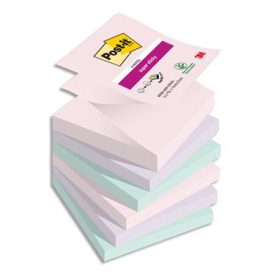 Z-Notes Post-It Super Sticky Soulful - 76 x 76 mm- Lot de 6 blocs de 90 F - Ass : rose, bleu et vert