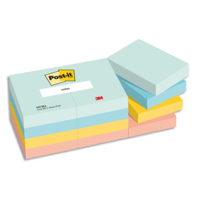Notes Post-It Beachside 38 x 51 mm - Lot de 12 blocs, 100 F - Ass : vert, bleu, jaune, orange, rose