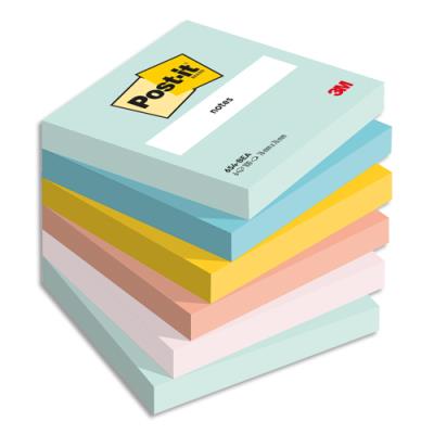 Notes Post-It Beachside 76 x 76 mm - Lot de 6 blocs, 100 F - Ass : vert, bleu, jaune, orange, rose