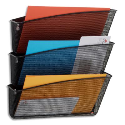 Set 3 corbeilles murales métal Alba Mesh - Jusqu'au format A4+ - 35x17x12 cm - Noir