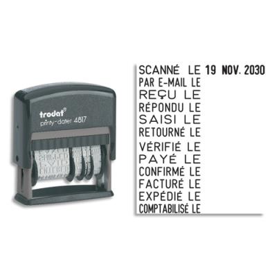 Tampon Dateur + 12 formules incluses - Trodat - encrage auto noir rechargeable - Hauteur caractères 